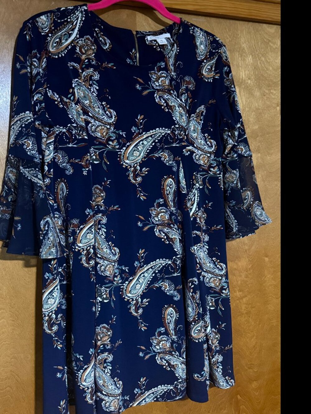 Cato C. Est. 1946 Dress Medium Navy Blue Paisley Sheer Bell Sleeve Boho